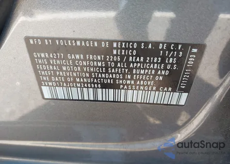 2014 Volkswagen Jetta 1.8T Se from USA, damaged, VIN 3VWD17AJ0EM246966